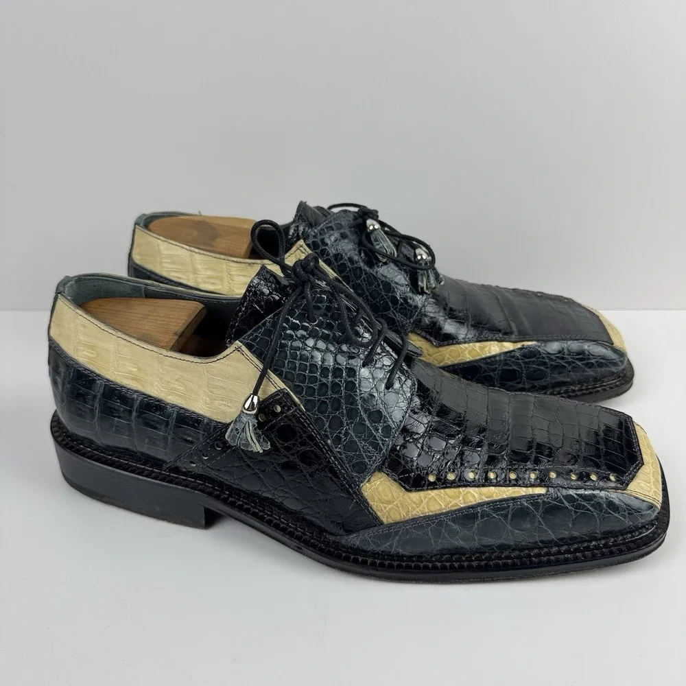 David Eden Genuine Crocodile Dress Shoes Men's 10.5 Square Toe Exotic Leather